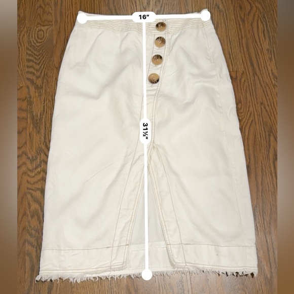Maeve Anthropologie Ivory Button Front Denim Midi Skirt Size 14 - Picture 5 of 6